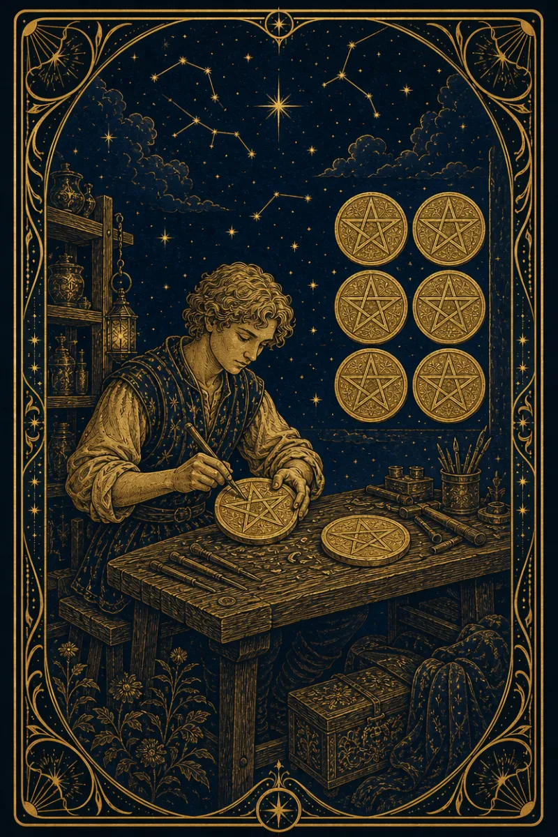 タロットカード ペンタクルの8(Eight of Pentacles)